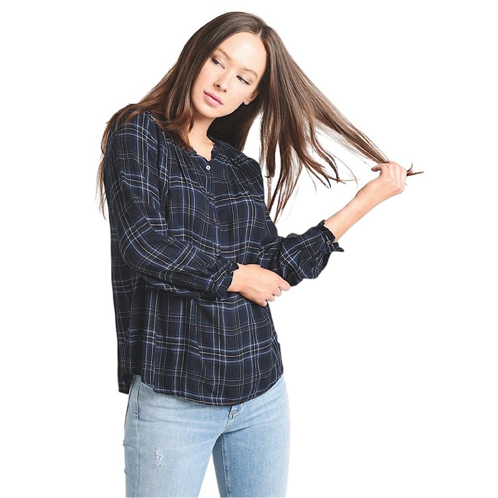 VELVET by GRAHAM & SPENCER Lauren Smocked Plaid Top